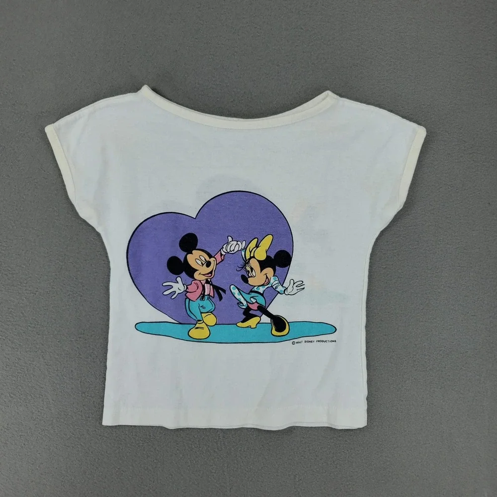 Disney Mickey Minnie Mouse T-Shirt Toddler White Vintage 80s Heart Graphic Print